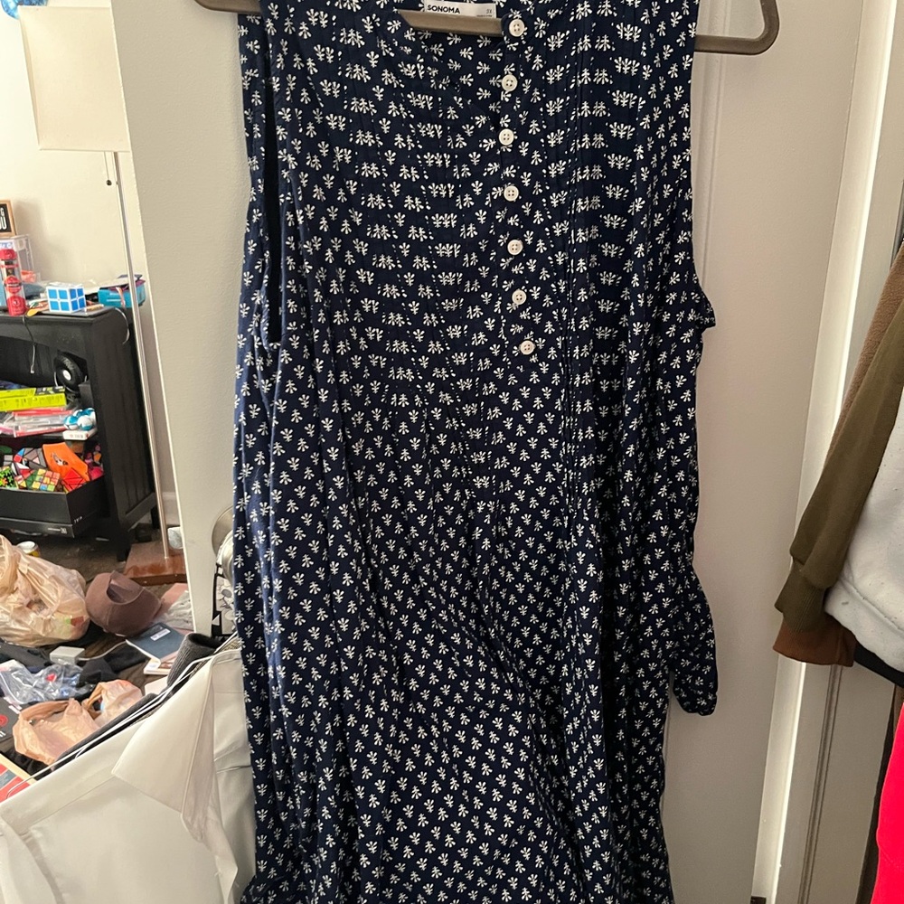 Sonoma Blue and White Patterned Blouse